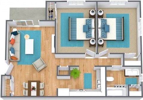 Floor plan for 2 beds, 1 bath, 850 sqft